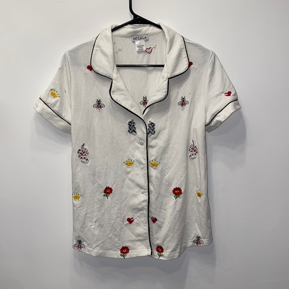 🟣 Pajama Set - Matching Shorts and Button Down Short-sleeve - Picture 2 of 10